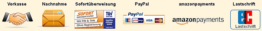 Vorkasse Nachnahme Sofortüberweisung PayPal amazonpayments Lastschrift